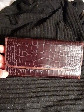 Abas Croc-Embossed Dark Brown 3 Fold Wallet